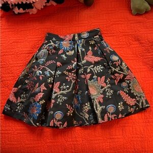 Guess Black Floral Brocade Skater Skirt with Pink & Blue Accents